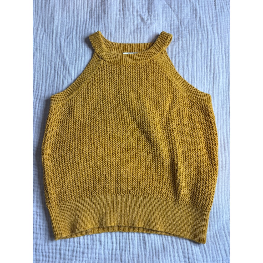 Madewell Halter Sweater Tank Mustard Yellow Cotton Knit Sleeveless Top Medium - Picture 3 of 8